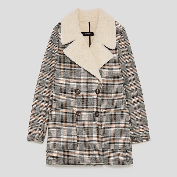 NWOT Zara cotton blend Texure Checked Coat - Picture 2 of 5